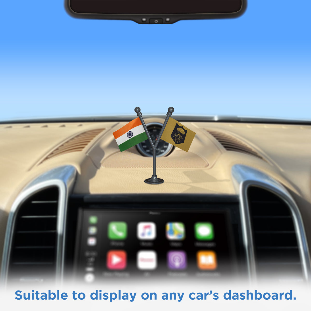 India & Bihar Police Car Dashboard Flag of 2in x 3in With A Plastic Base