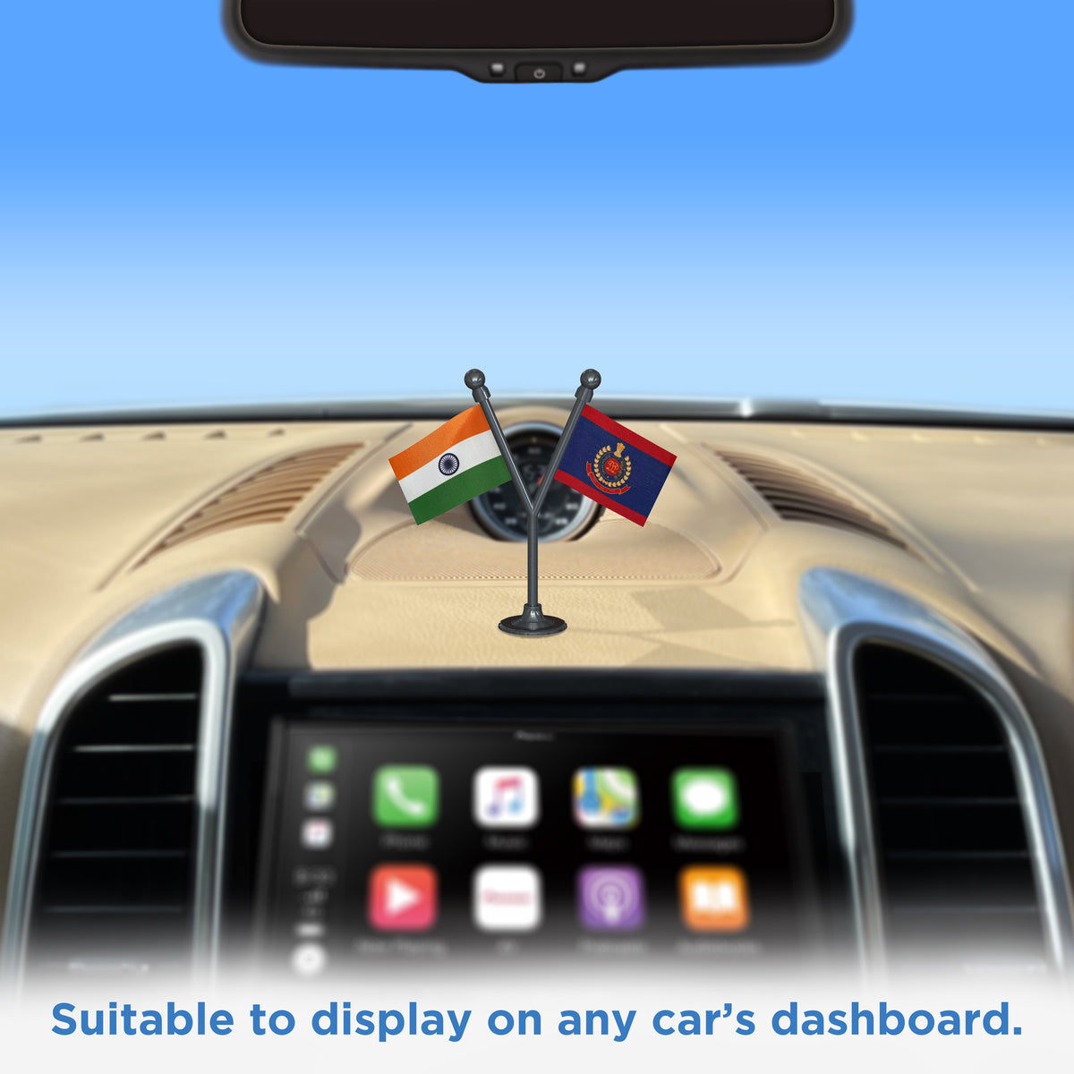India & Delhi Police Car Dashboard Flag of 2in x 3in With A Plastic Base