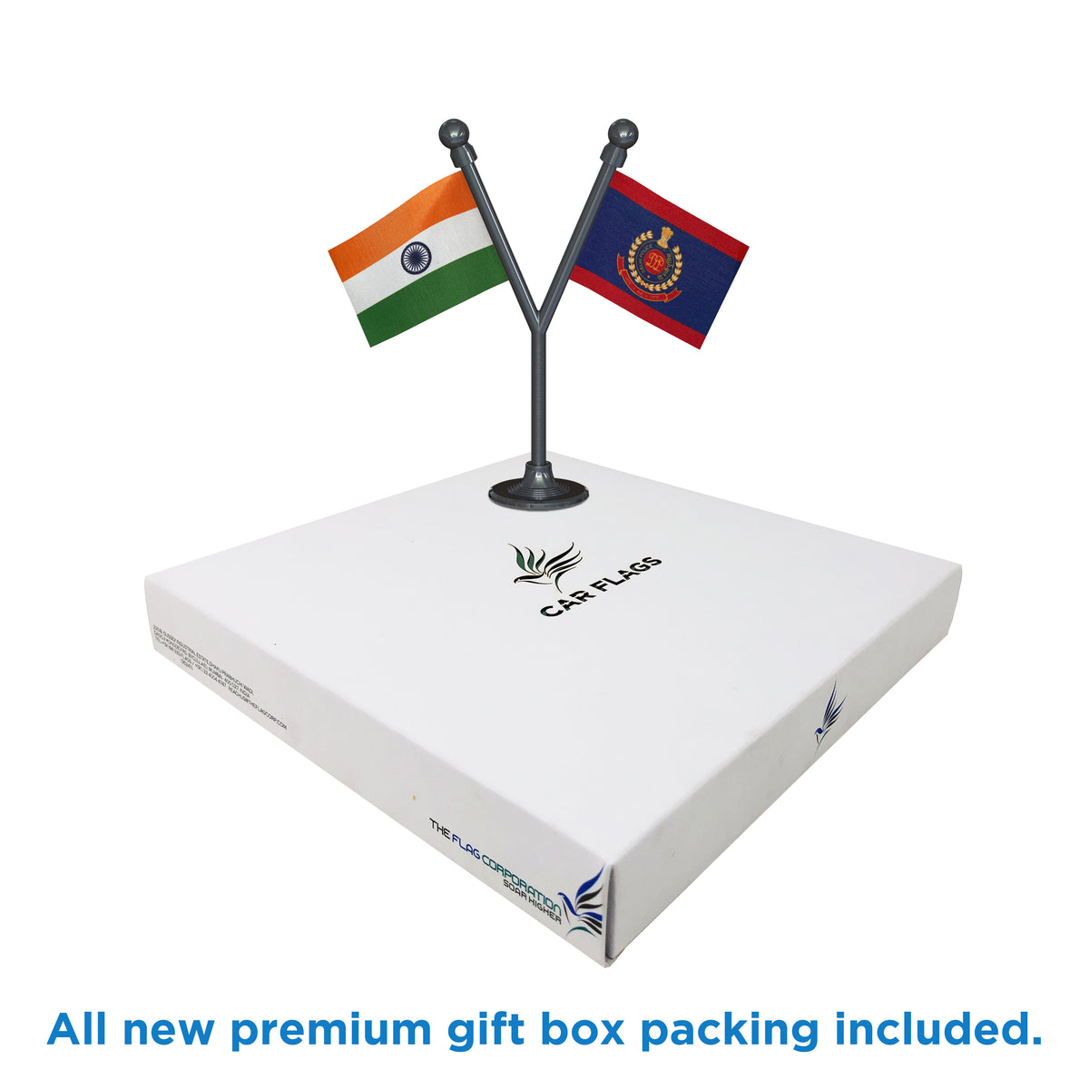 India & Delhi Police Car Dashboard Flag of 2in x 3in With A Plastic Base