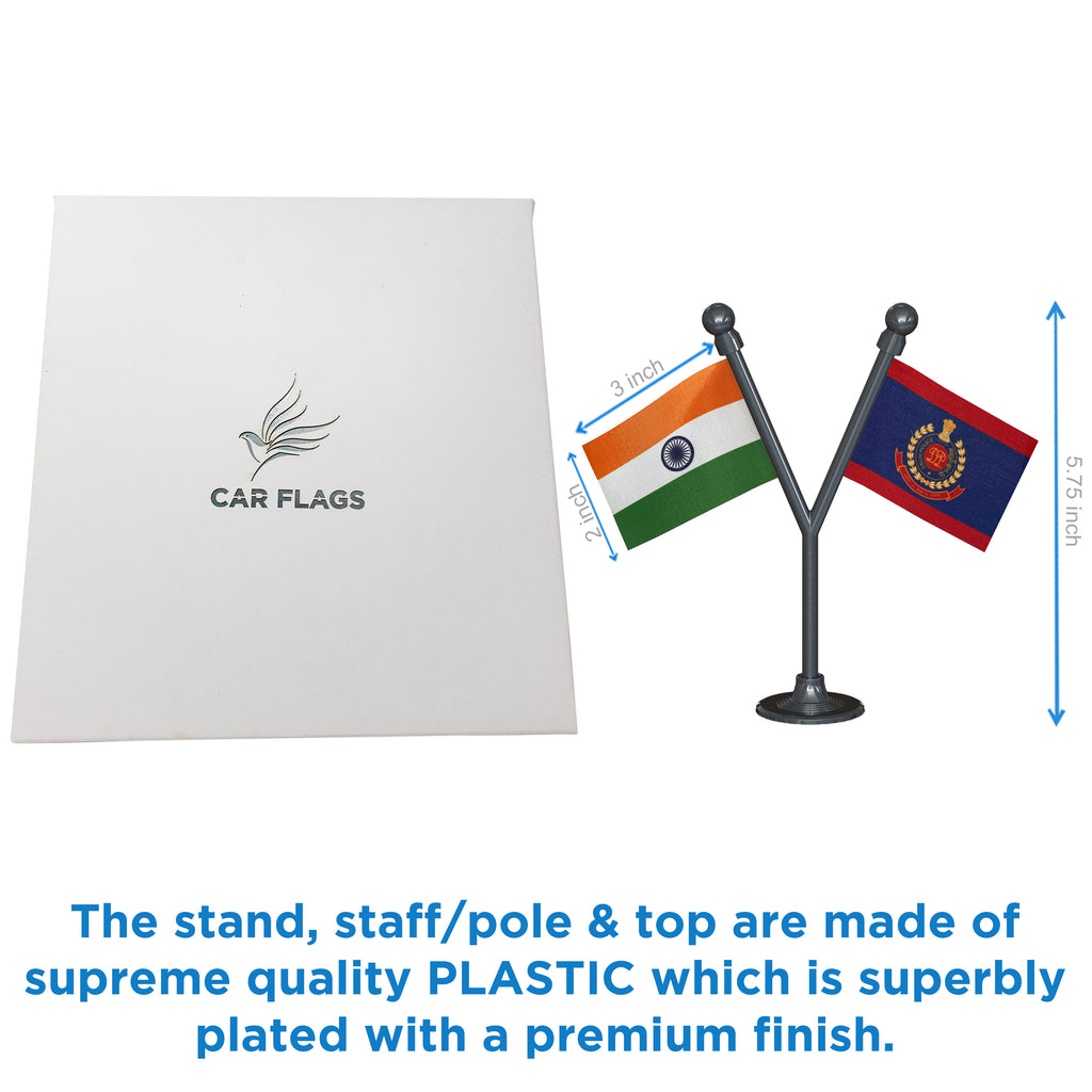 India & Delhi Police Car Dashboard Flag of 2in x 3in With A Plastic Base