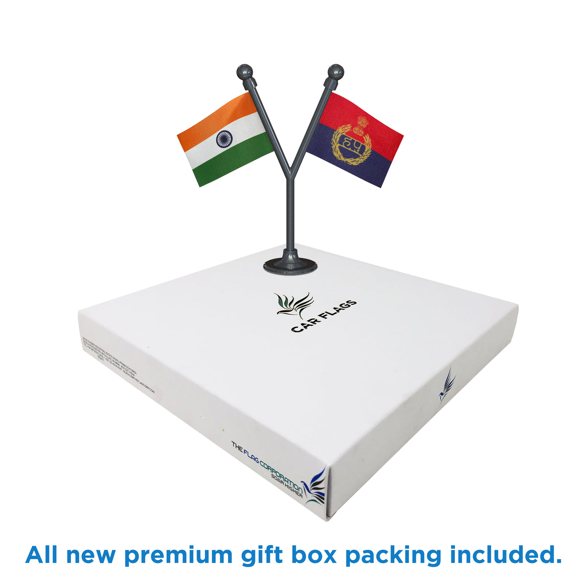 India & Haryana Police Car Dashboard Flag of 2in x 3in With A Plastic Base