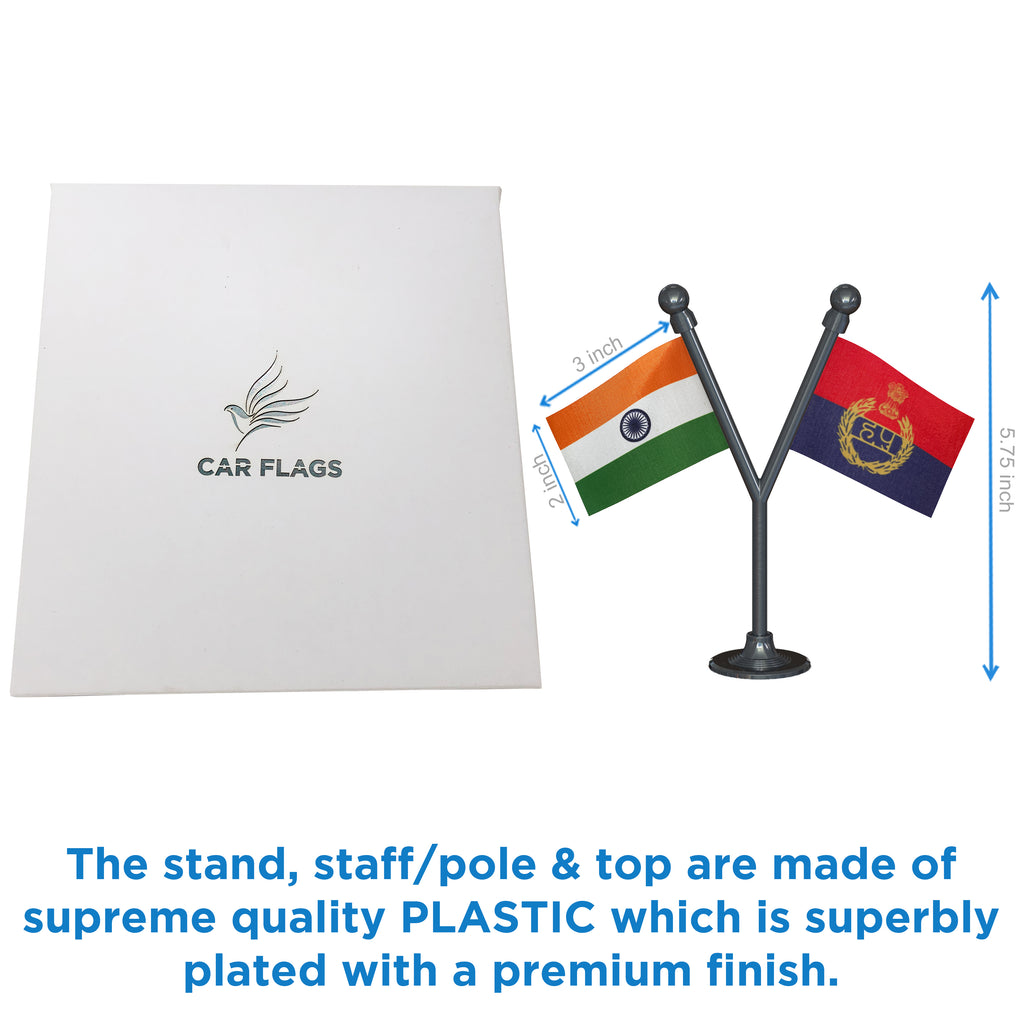 India & Haryana Police Car Dashboard Flag of 2in x 3in With A Plastic Base