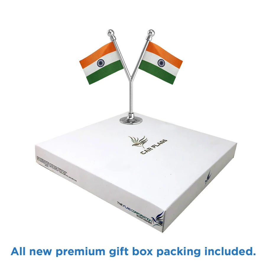 Dual Indian Car Dashboard Flags of 2in x 3in With A Plastic Base