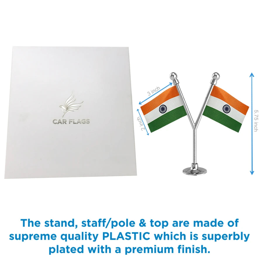 Dual Indian Car Dashboard Flags of 2in x 3in With A Plastic Base