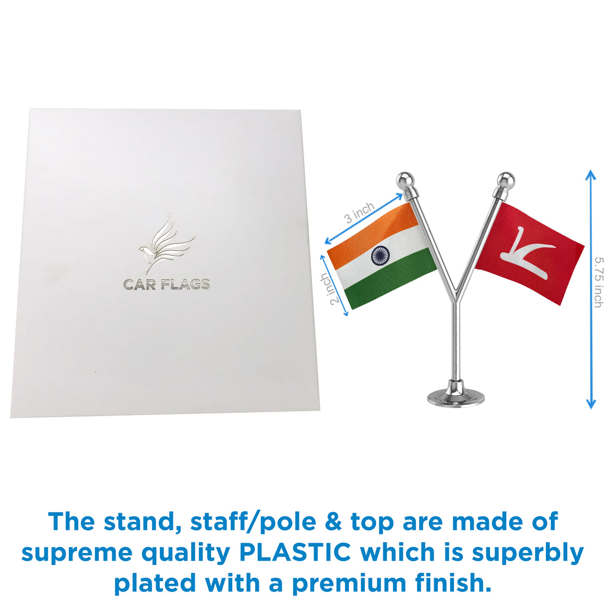 India & JKNC Jammu & Kashmir National Conference Dual Car Dashboard Flag of 2in x 3in With A Plastic Base