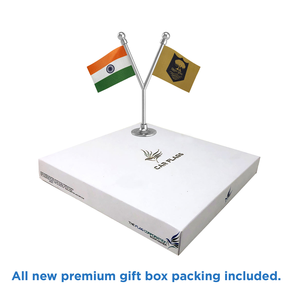 India & Bihar Police Car Dashboard Flag of 2in x 3in With A Plastic Base