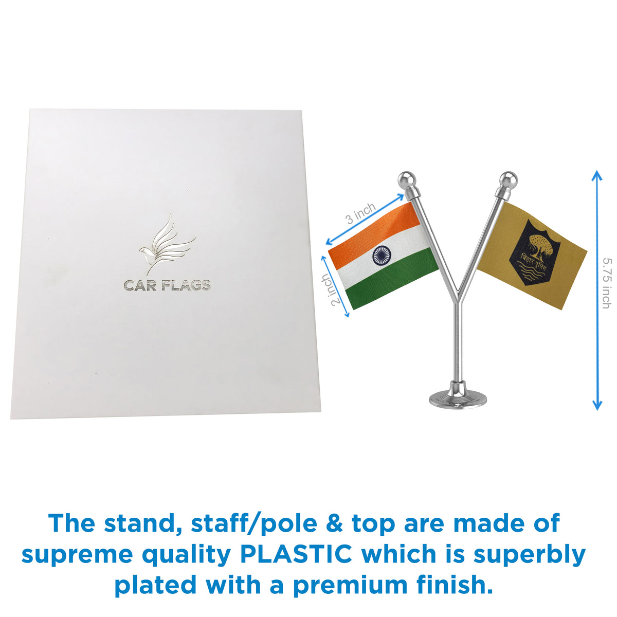 India & Bihar Police Car Dashboard Flag of 2in x 3in With A Plastic Base