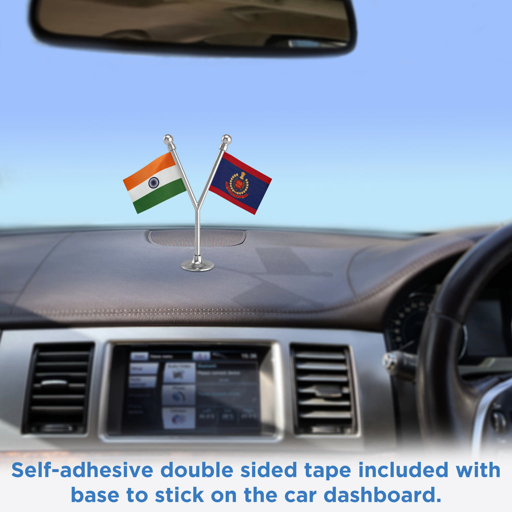 India & Delhi Police Car Dashboard Flag of 2in x 3in With A Plastic Base