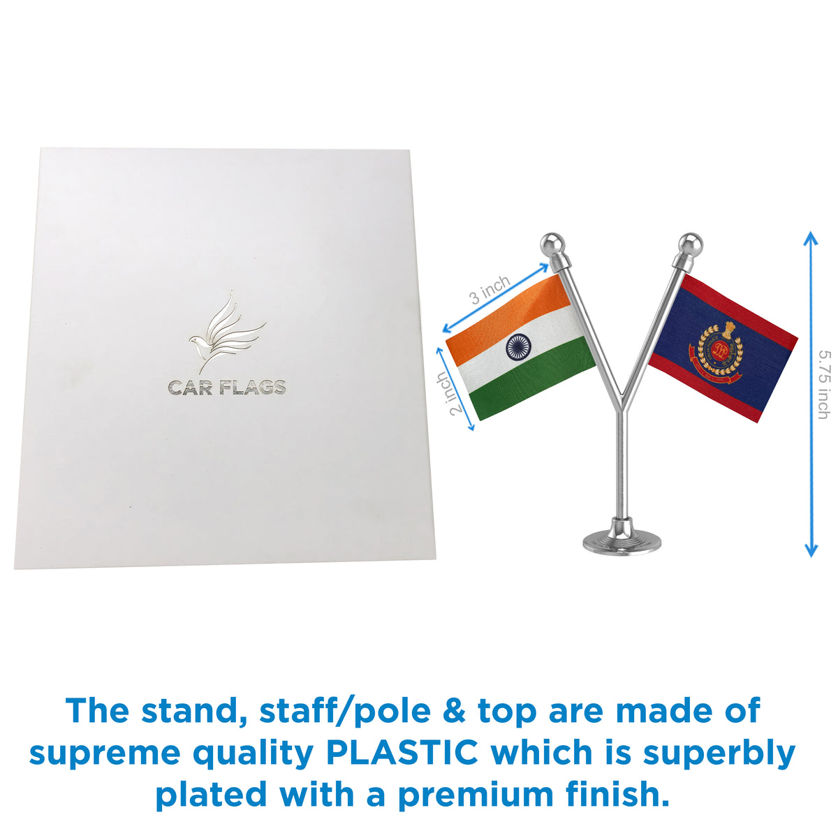 India & Delhi Police Car Dashboard Flag of 2in x 3in With A Plastic Base