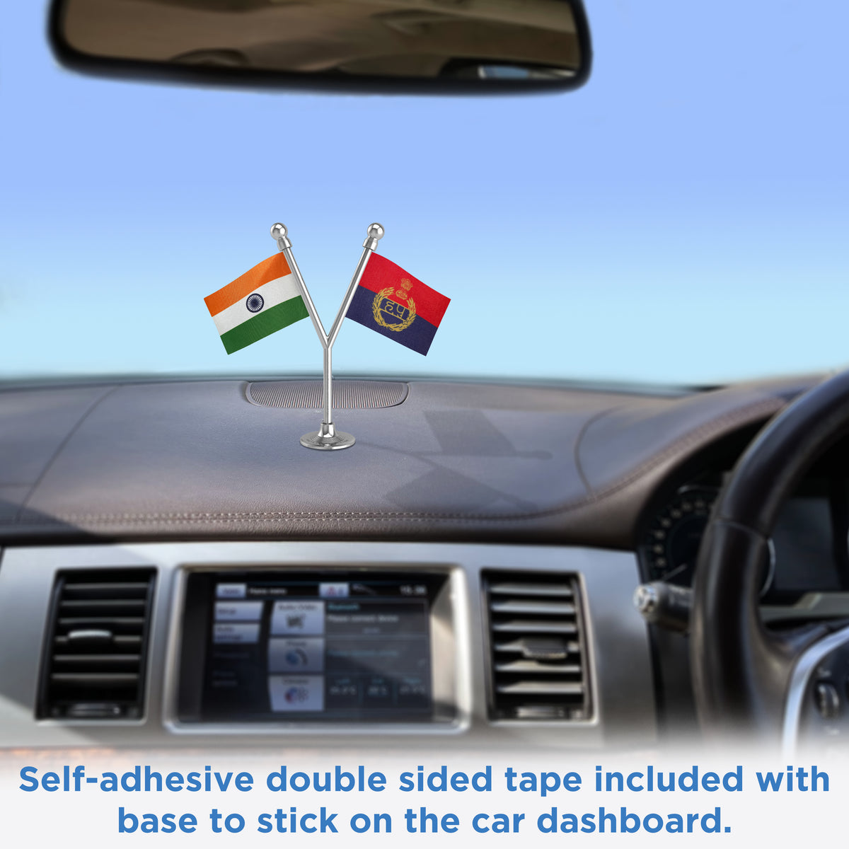 India & Haryana Police Car Dashboard Flag of 2in x 3in With A Plastic Base