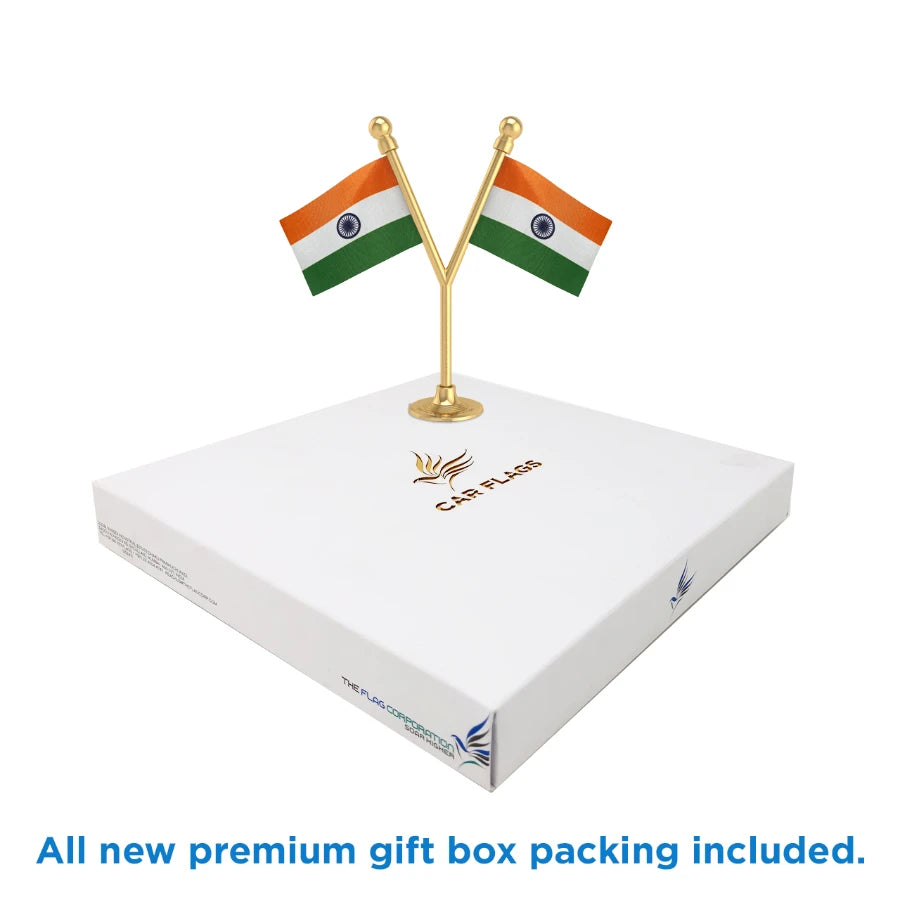Dual Indian Car Dashboard Flags of 2in x 3in With A Plastic Base