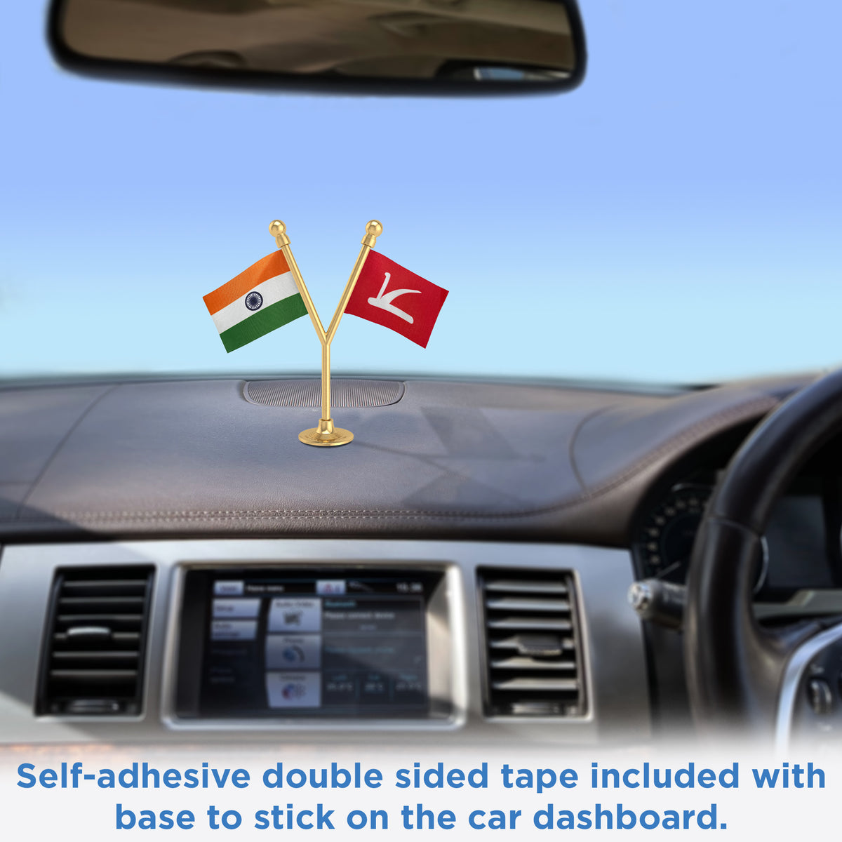 India & JKNC Jammu & Kashmir National Conference Dual Car Dashboard Flag of 2in x 3in With A Plastic Base