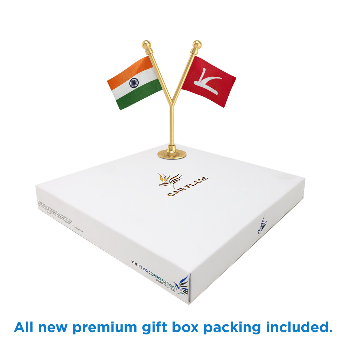 India & JKNC Jammu & Kashmir National Conference Dual Car Dashboard Flag of 2in x 3in With A Plastic Base