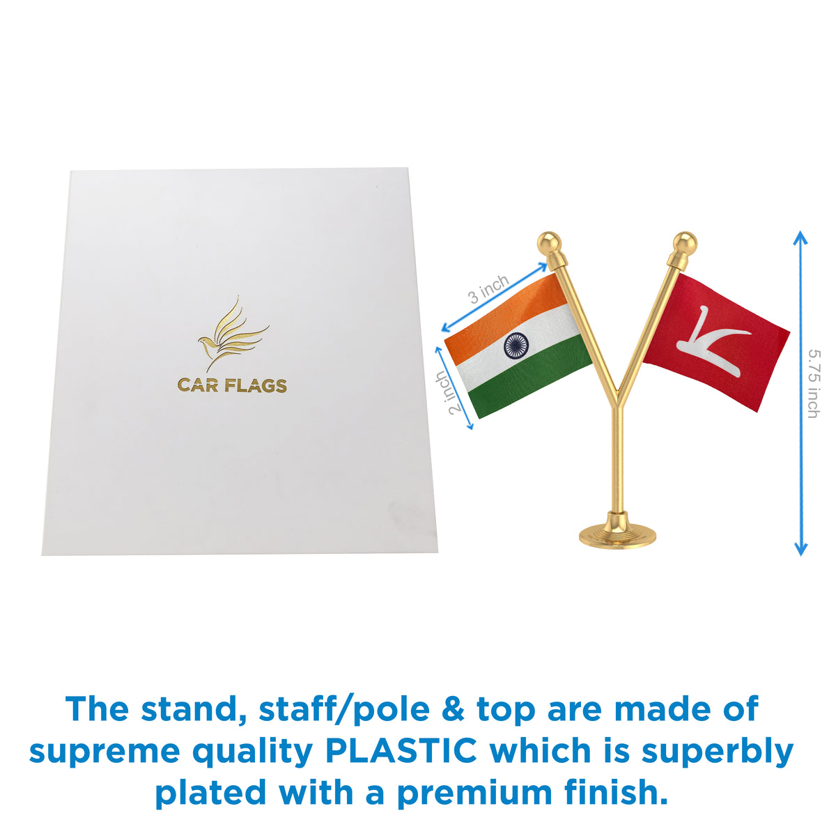 India & JKNC Jammu & Kashmir National Conference Dual Car Dashboard Flag of 2in x 3in With A Plastic Base