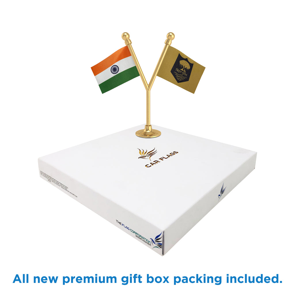 India & Bihar Police Car Dashboard Flag of 2in x 3in With A Plastic Base