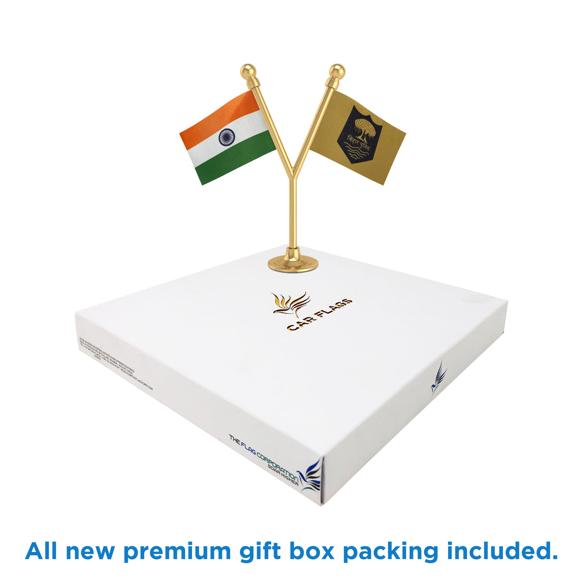India & Bihar Police Car Dashboard Flag of 2in x 3in With A Plastic Base