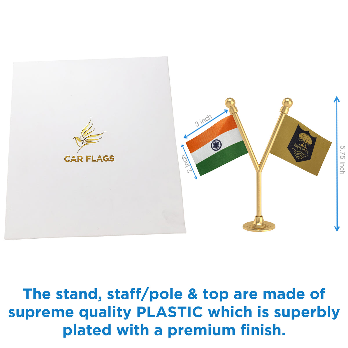India & Bihar Police Car Dashboard Flag of 2in x 3in With A Plastic Base