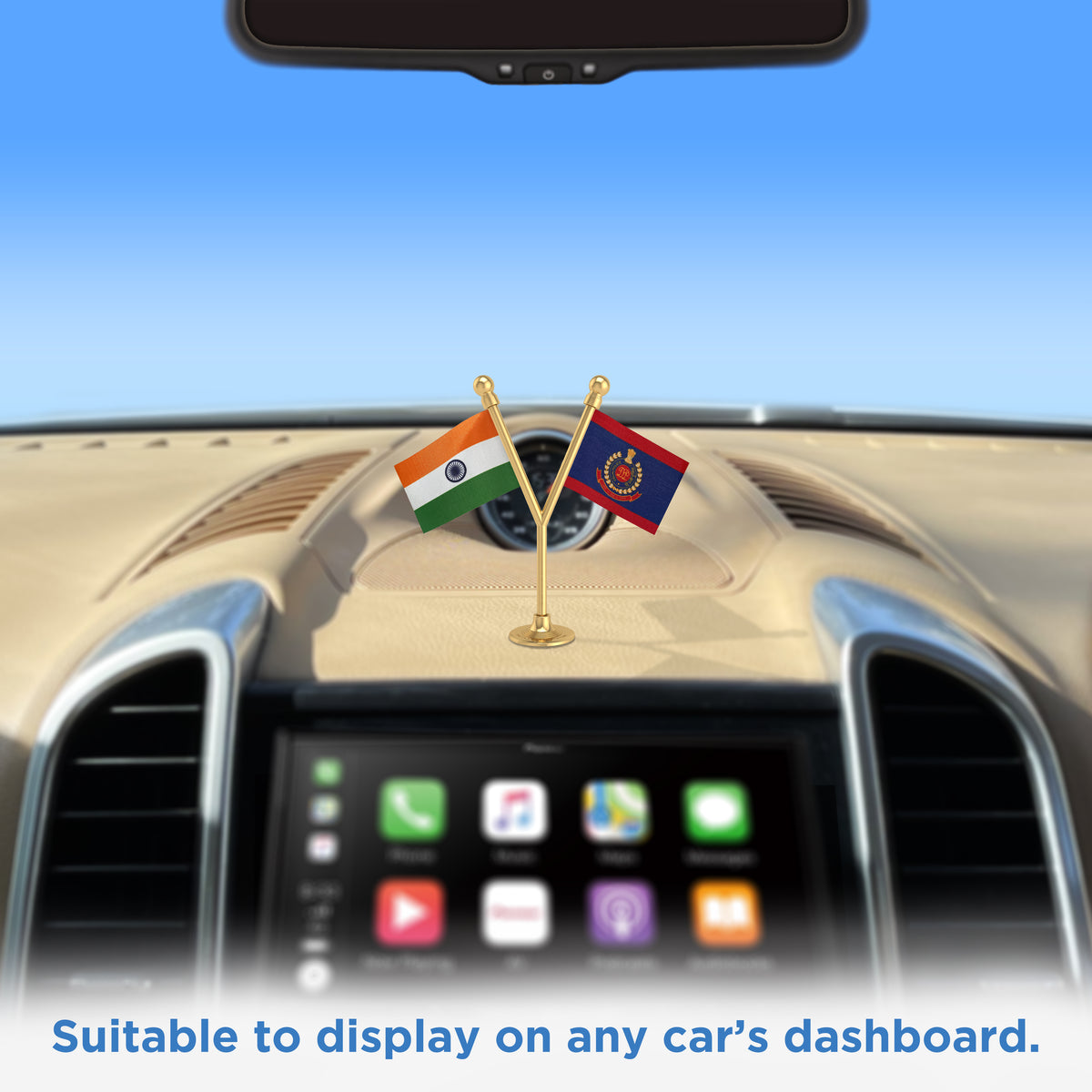 India & Delhi Police Car Dashboard Flag of 2in x 3in With A Plastic Base