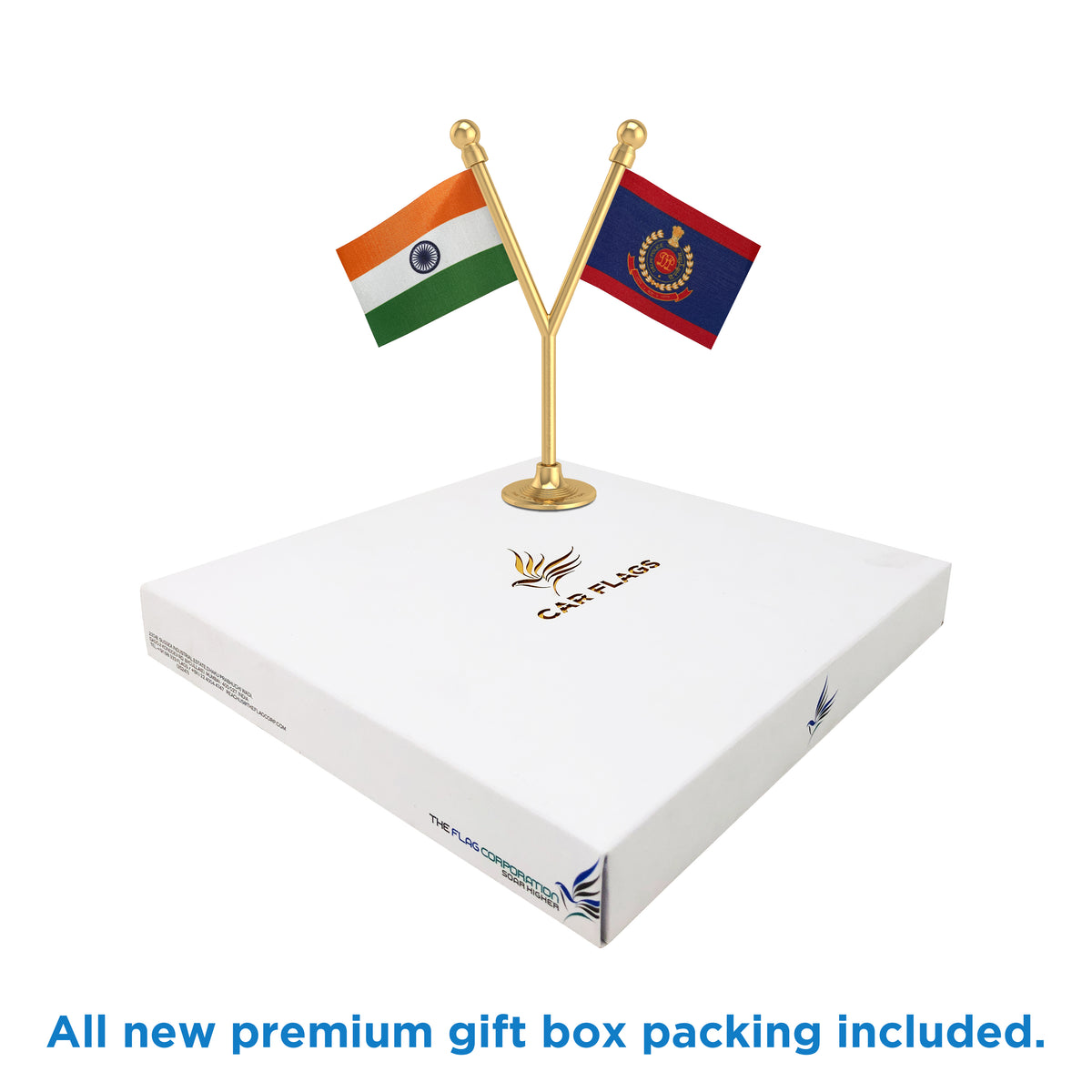 India & Delhi Police Car Dashboard Flag of 2in x 3in With A Plastic Base