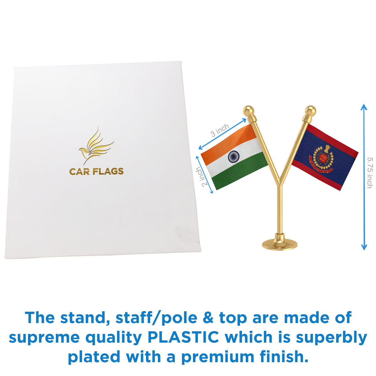 India & Delhi Police Car Dashboard Flag of 2in x 3in With A Plastic Base