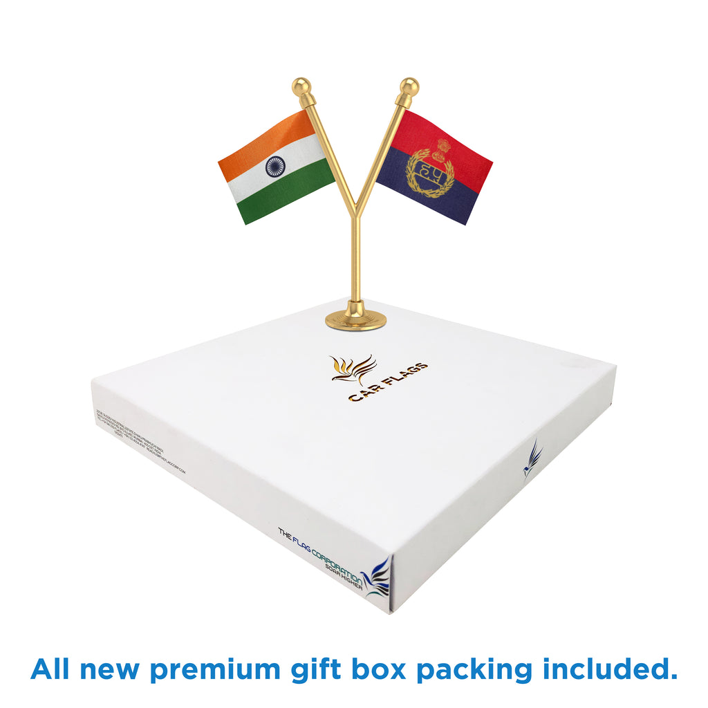India & Haryana Police Car Dashboard Flag of 2in x 3in With A Plastic Base