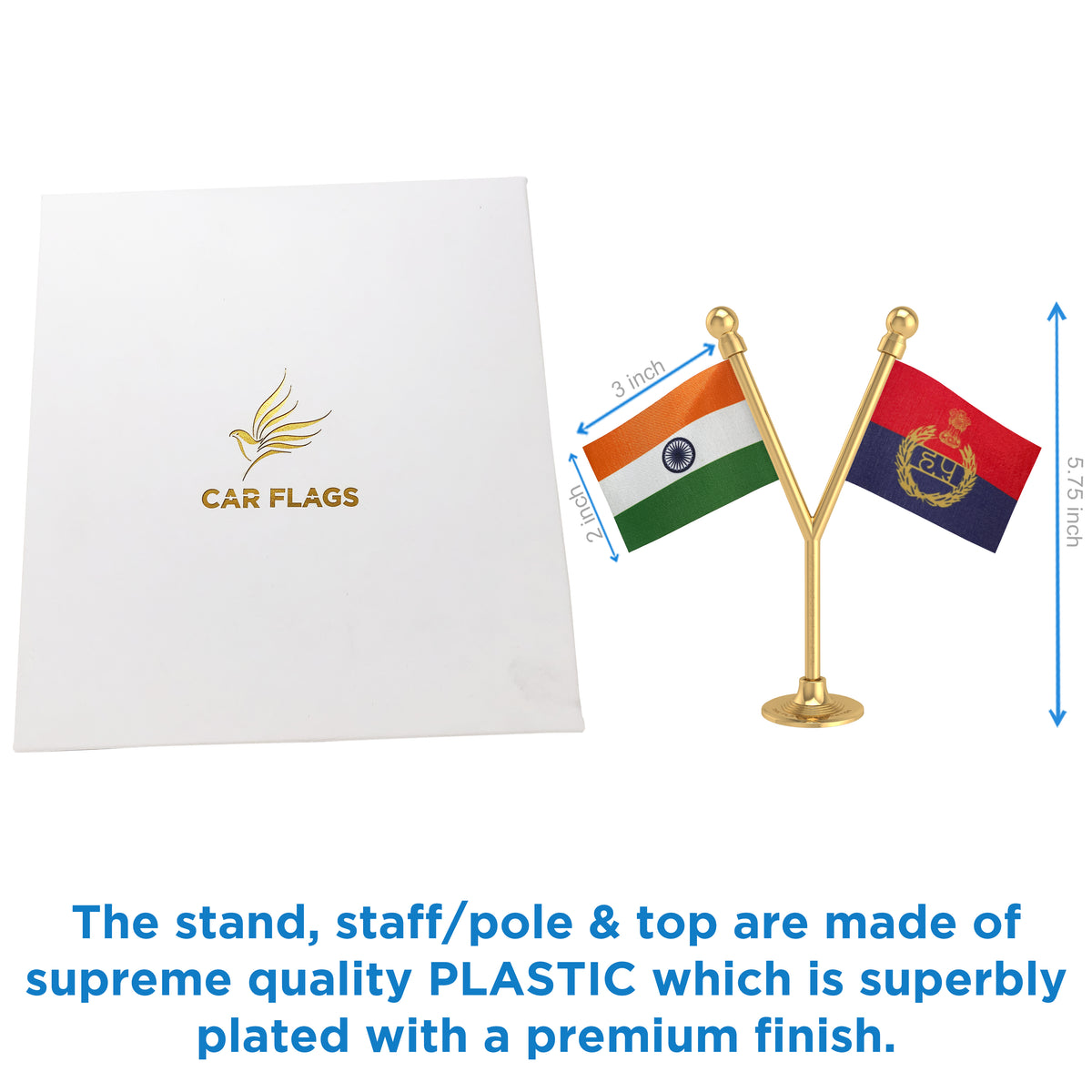 India & Haryana Police Car Dashboard Flag of 2in x 3in With A Plastic Base