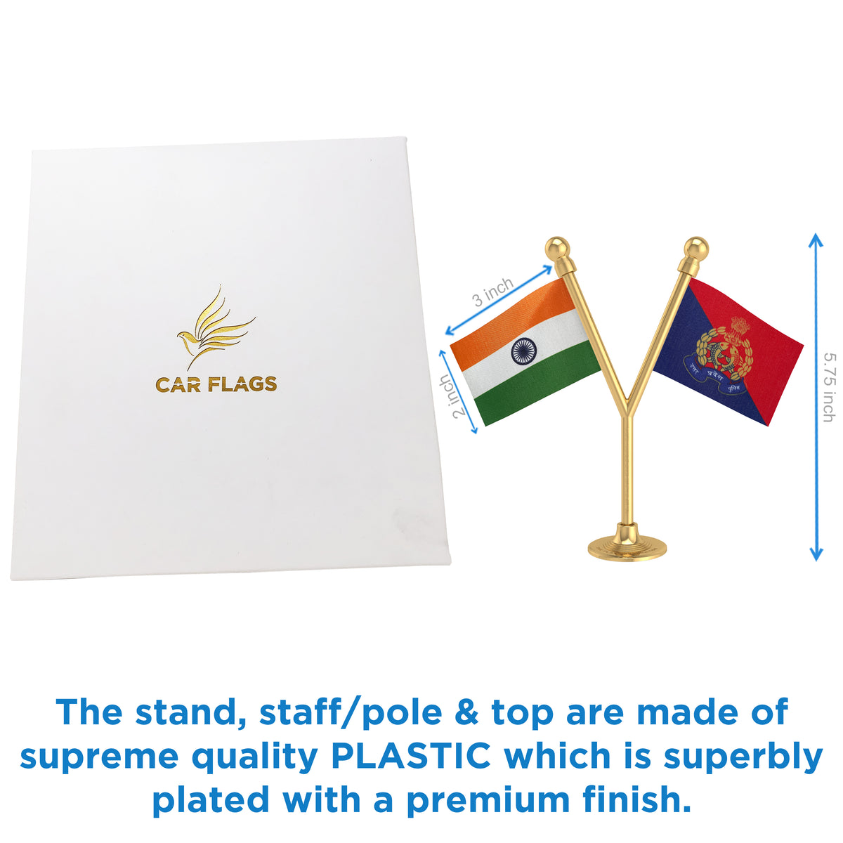 India & Uttar Pradesh Police Car Dashboard Flag of 2in x 3in With A Plastic Base
