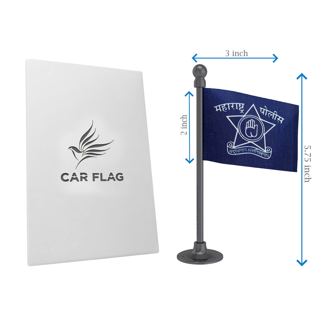 Maharashtra Police Car Dashboard Flag of 2in x 3in With A Steel or Plastic Base