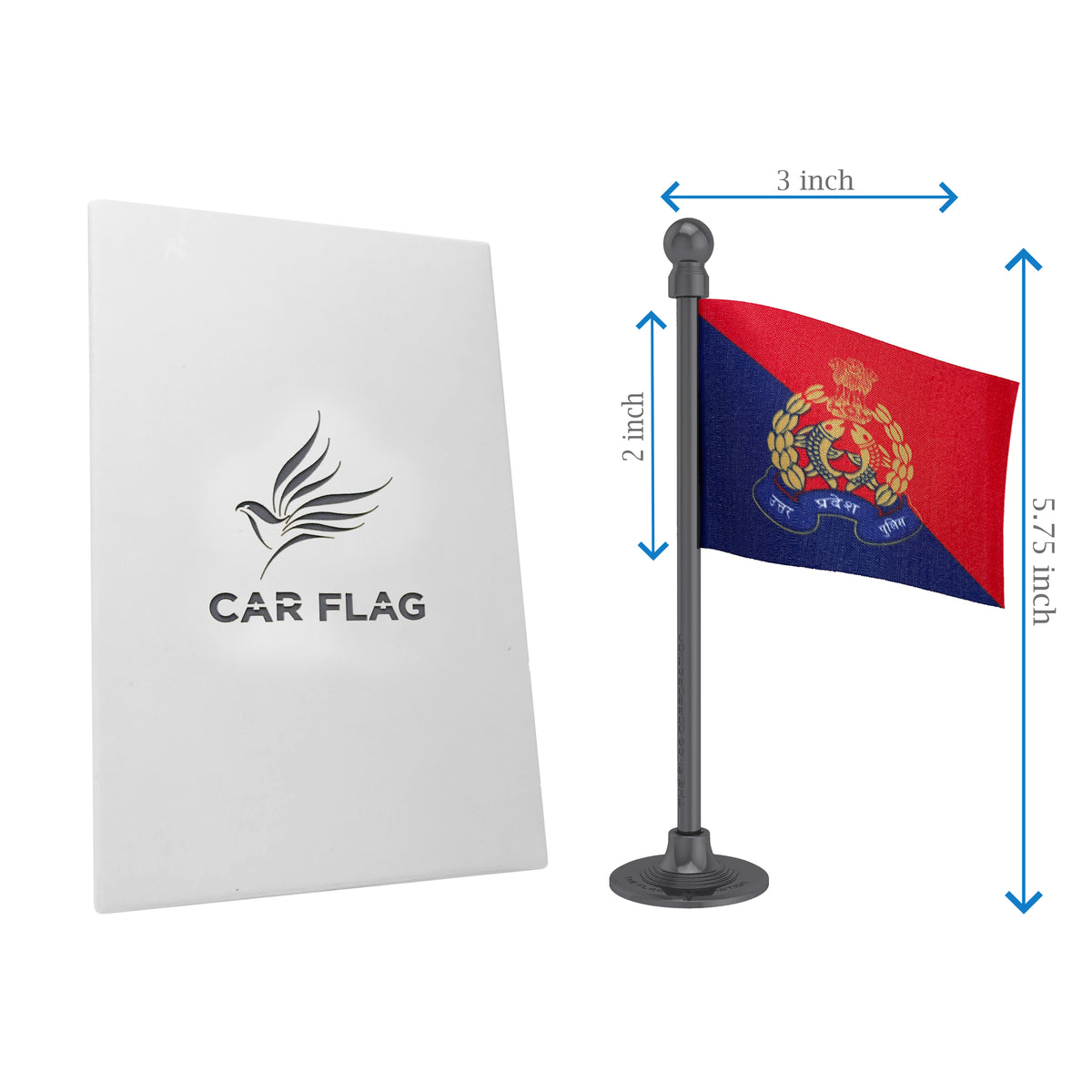 Uttar Pradesh Police Car Dashboard Flag of 2in x 3in With A Steel or Plastic Base