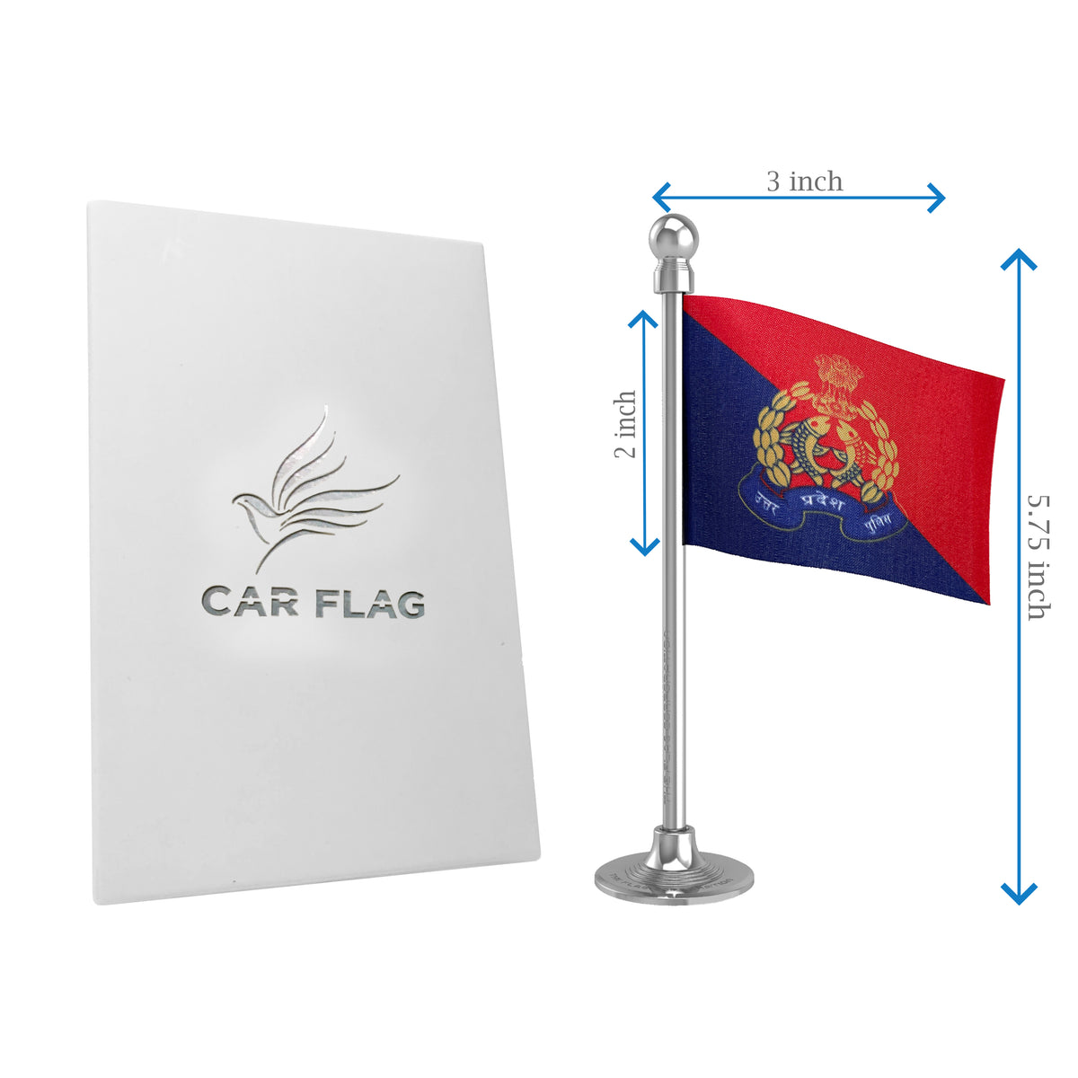 Uttar Pradesh Police Car Dashboard Flag of 2in x 3in With A Steel or Plastic Base