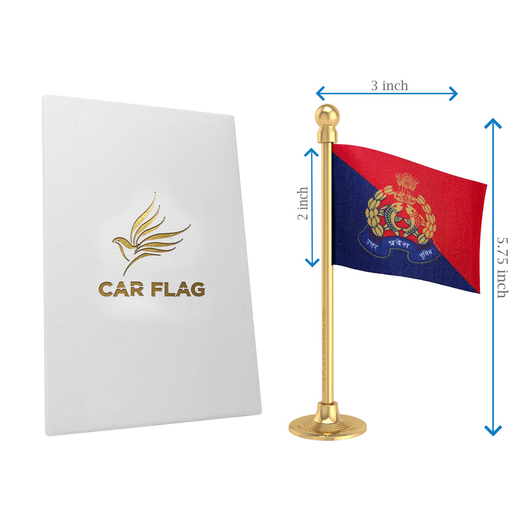 Uttar Pradesh Police Car Dashboard Flag of 2in x 3in With A Steel or Plastic Base
