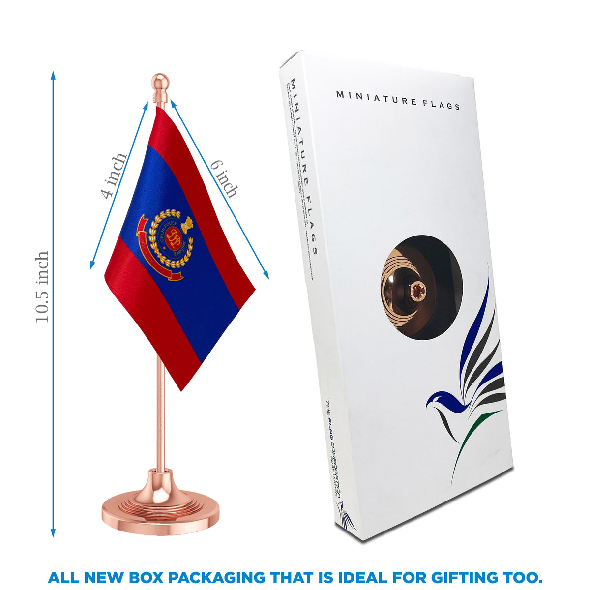 Delhi Police Table Flag of 4in x 6in With A Heavy Plastic Base