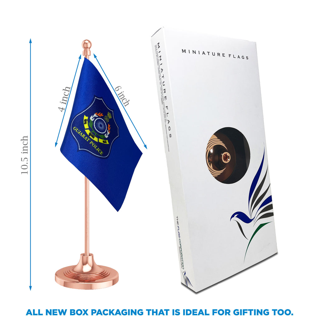 Gujarat Police Table Flag of 4in x 6in With A Heavy Plastic Base
