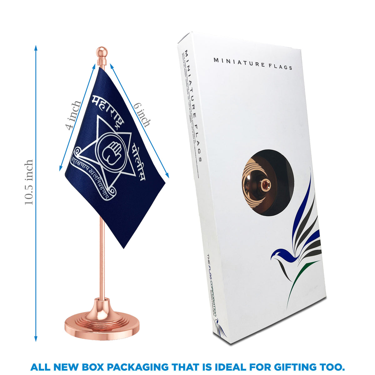 Maharashtra Police Table Flag of 4in x 6in With A Heavy Plastic Base