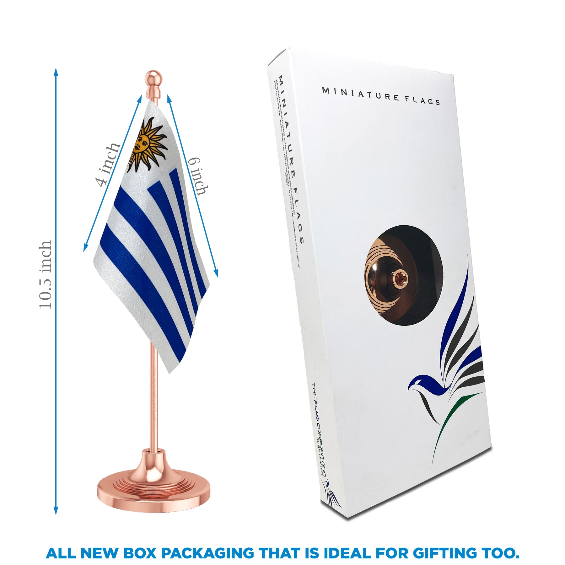Uruguay Table Flag of 4in x 6in With A Heavy Plastic Base