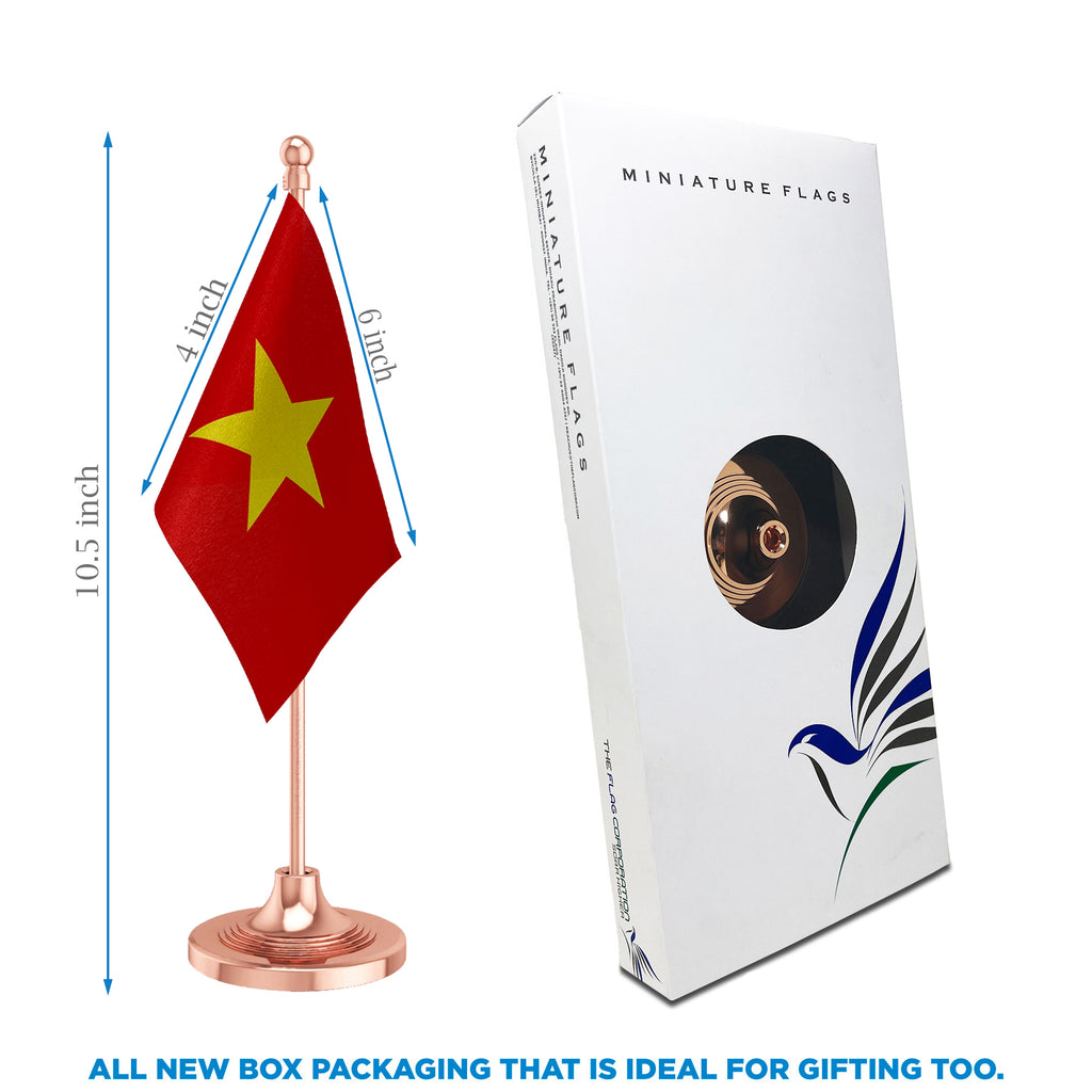 Vietnam Table Flag of 4in x 6in With A Heavy Plastic Base