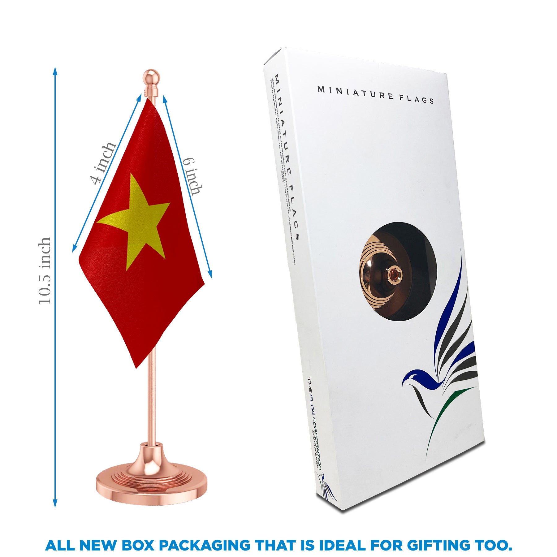 Vietnam Table Flag of 4in x 6in With A Heavy Plastic Base