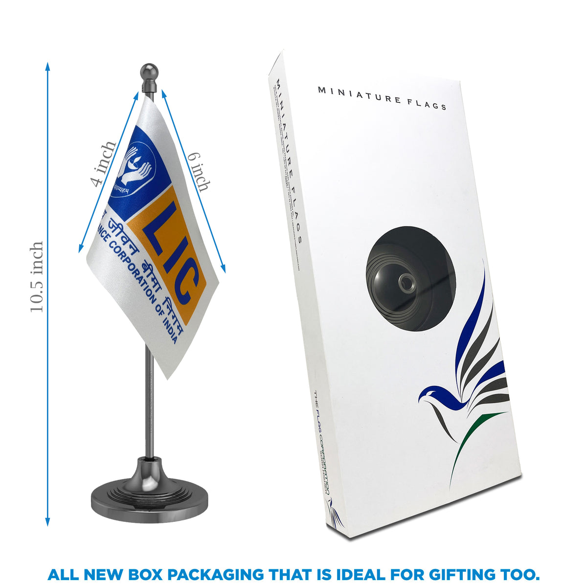 LIC Life Insurance Table Flag of 4in x 6in With A Heavy Plastic Base