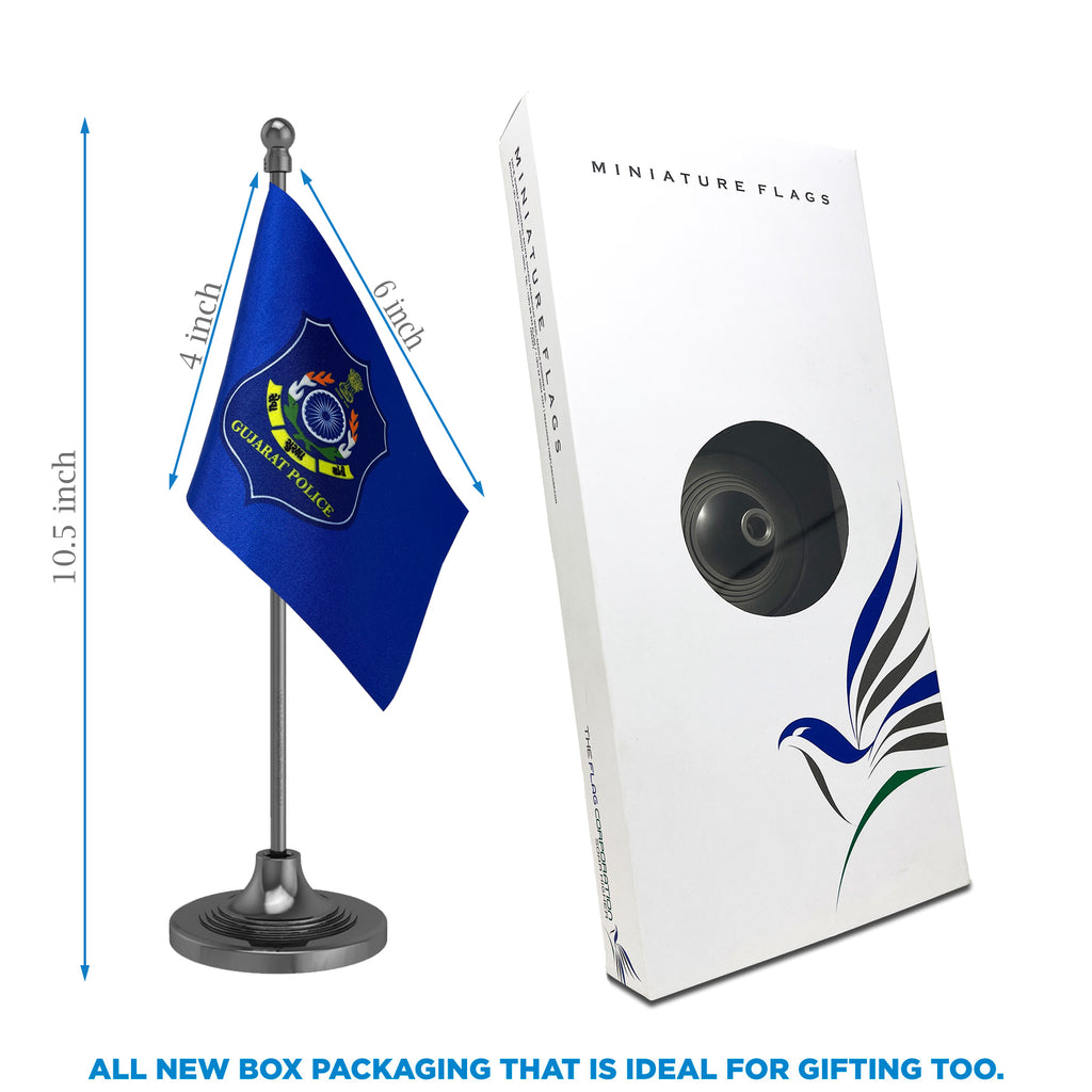 Gujarat Police Table Flag of 4in x 6in With A Heavy Plastic Base