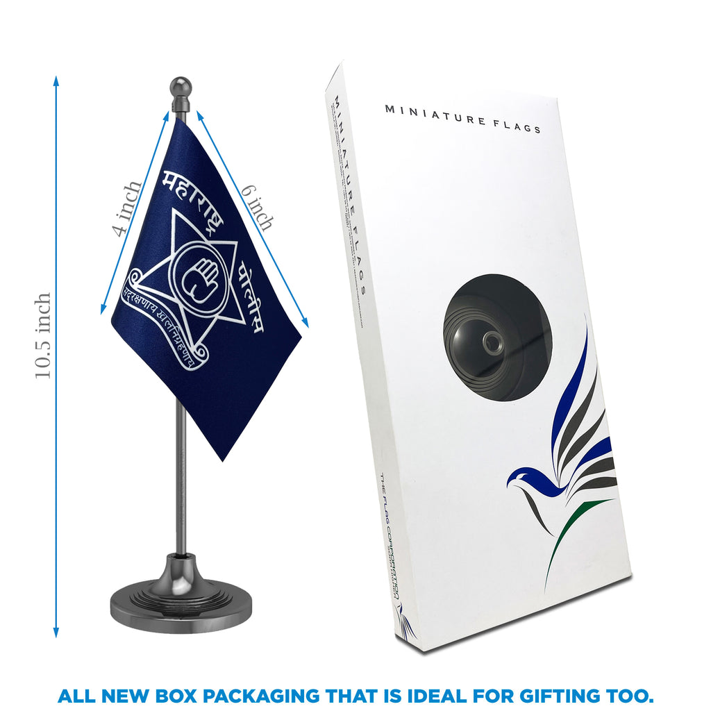 Maharashtra Police Table Flag of 4in x 6in With A Heavy Plastic Base