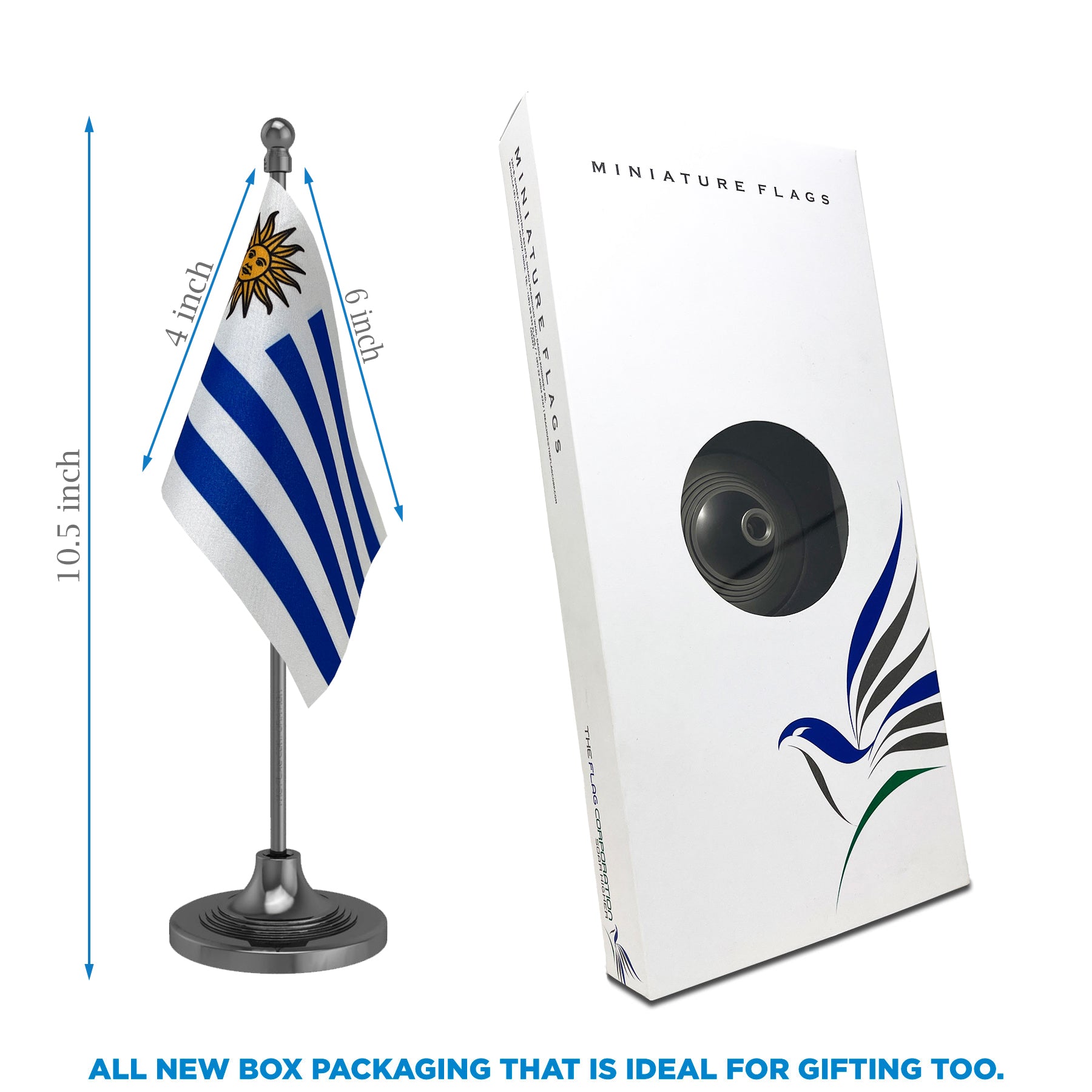 Uruguay Table Flag of 4in x 6in With A Heavy Plastic Base