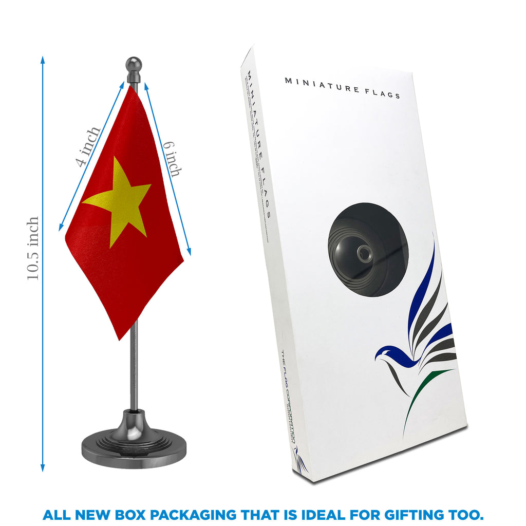 Vietnam Table Flag of 4in x 6in With A Heavy Plastic Base
