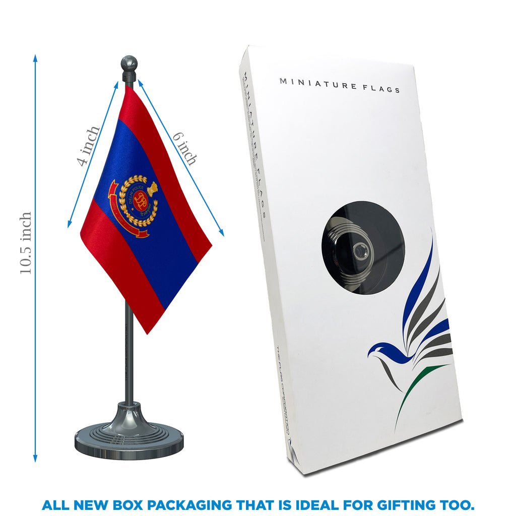 Delhi Police Table Flag of 4in x 6in With A Heavy Plastic Base