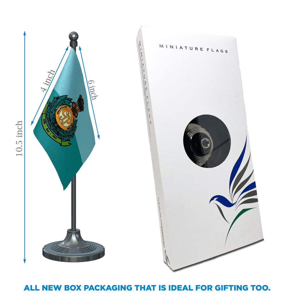 Goa Police Table Flag of 4in x 6in With A Heavy Plastic Base