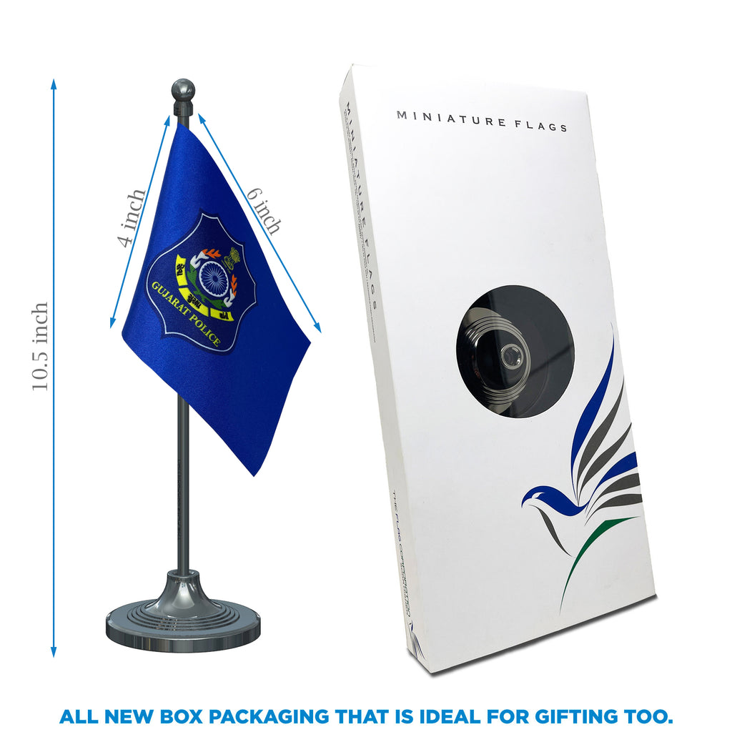 Gujarat Police Table Flag of 4in x 6in With A Heavy Plastic Base