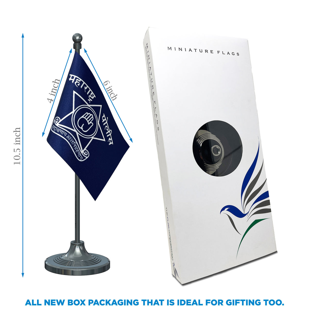 Maharashtra Police Table Flag of 4in x 6in With A Heavy Plastic Base