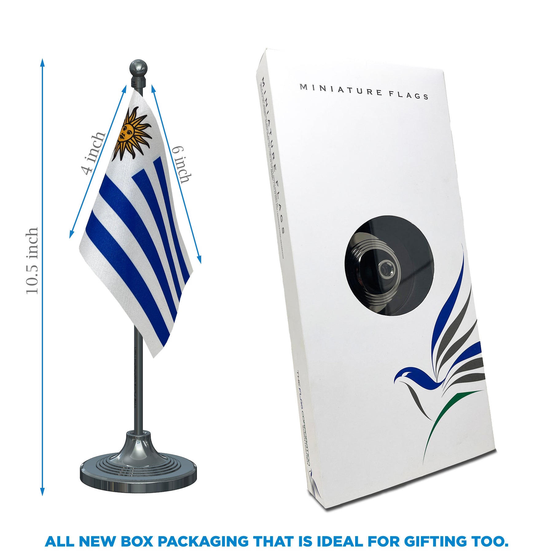 Uruguay Table Flag of 4in x 6in With A Heavy Plastic Base