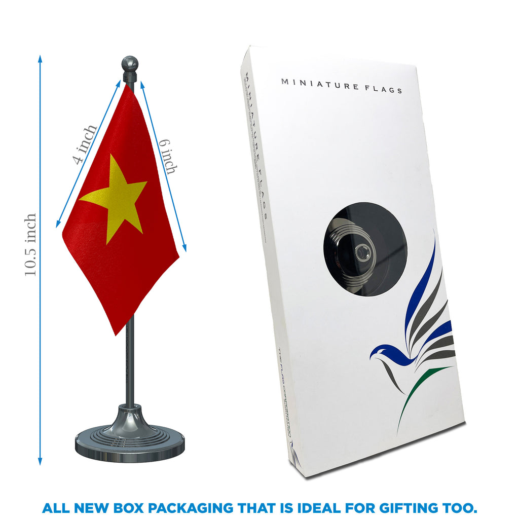 Vietnam Table Flag of 4in x 6in With A Heavy Plastic Base