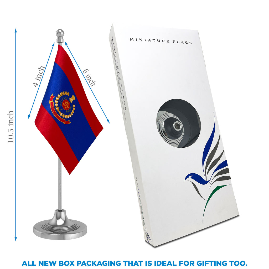 Delhi Police Table Flag of 4in x 6in With A Heavy Plastic Base