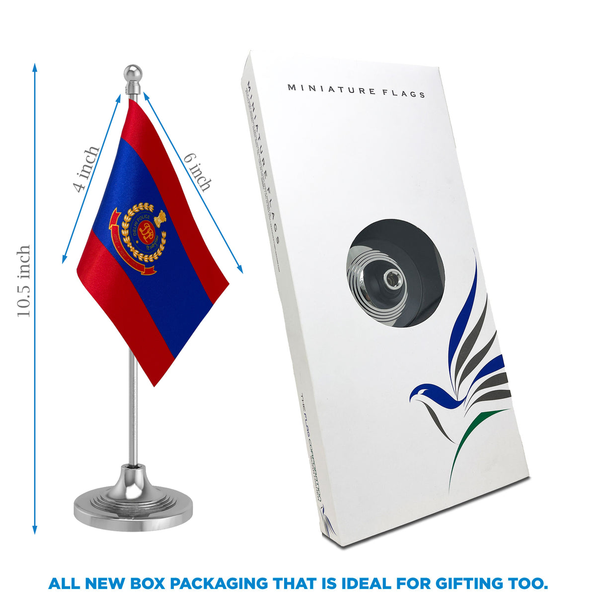 Delhi Police Table Flag of 4in x 6in With A Heavy Plastic Base